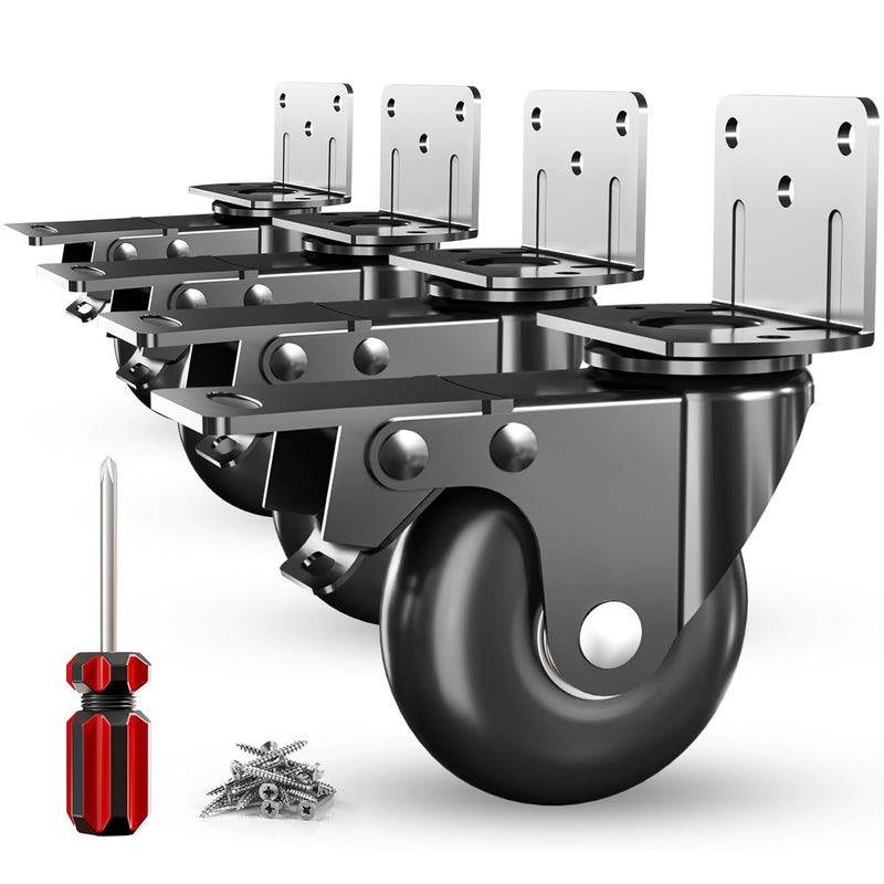 Apllamo Side Mount Plate Caster Wheels - Thickened L-Shaped Mounting ，Heavy Duty 800 LBS，Set of 4 with Brake，360° Swivel，Locking，Castor Wheels for Furniture，Carts，Cabinet，Table(Black, 2 inchs) - Image 1